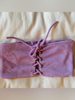 Montce Lilac Textured Strapless Bikini Top with Lace-Up Detail